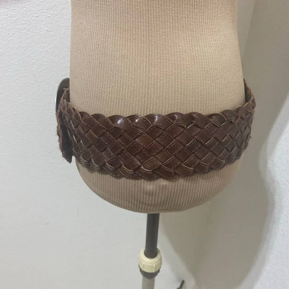 Banana Republic WIDE Braided Leather Belt Women's Brown Woven Small